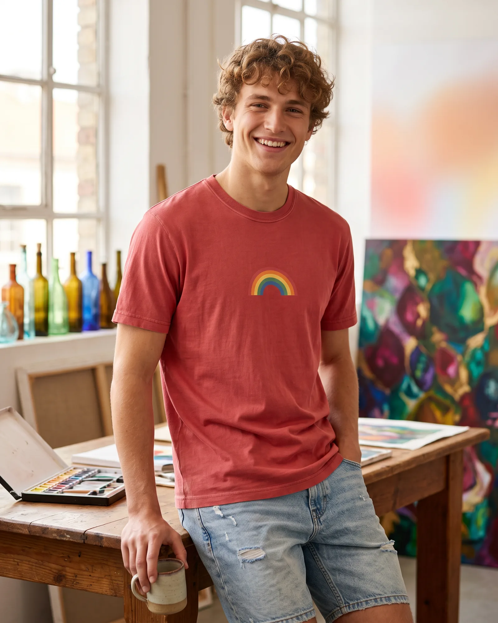 Freshirt Arc Dot Tee washed-red — on model