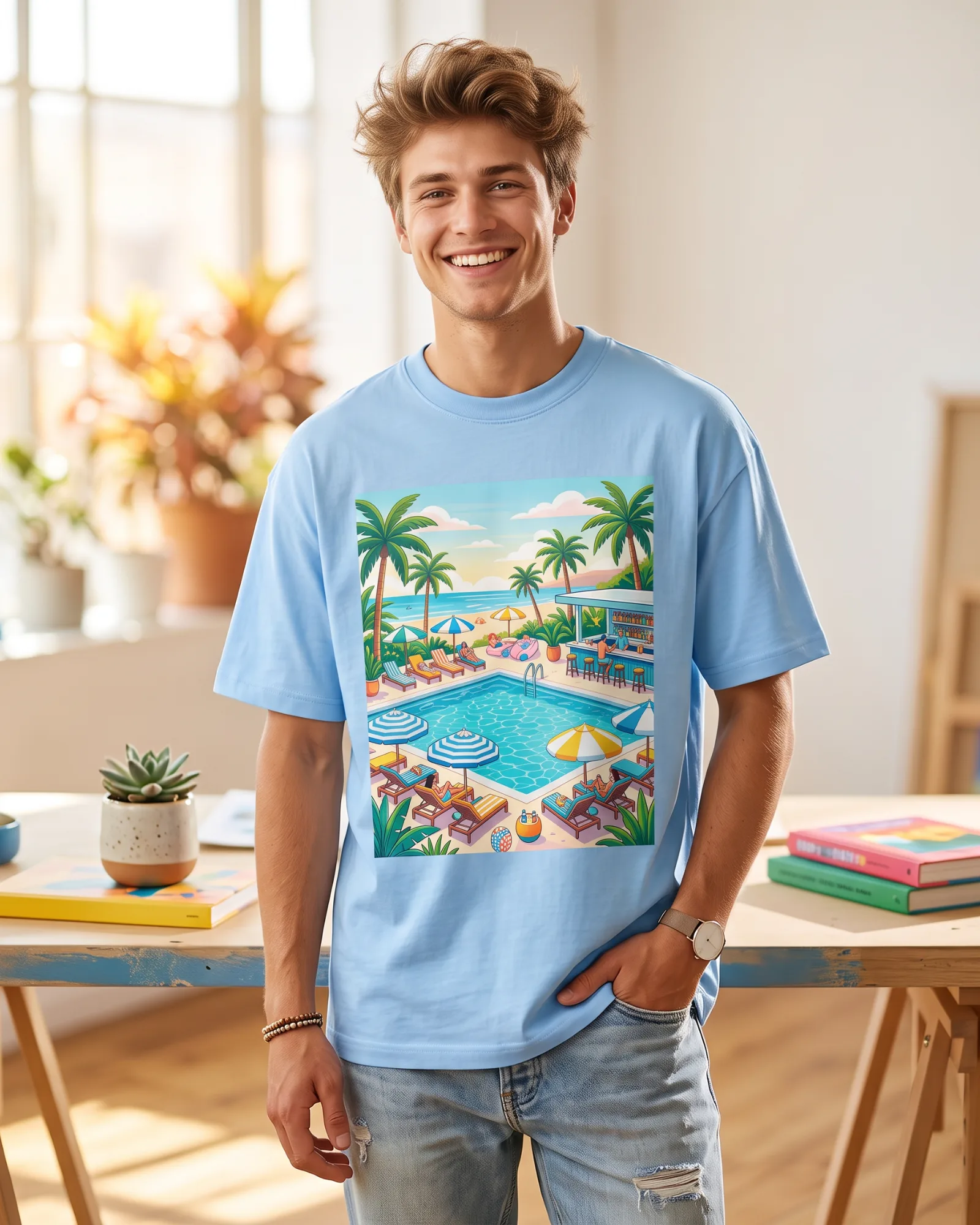 Freshirt Beach Club Tee sky-blue — on model