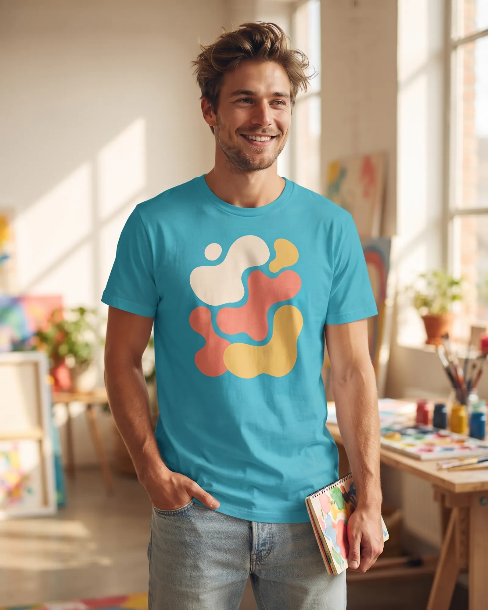 Freshirt Blob Tee turquoise — on model