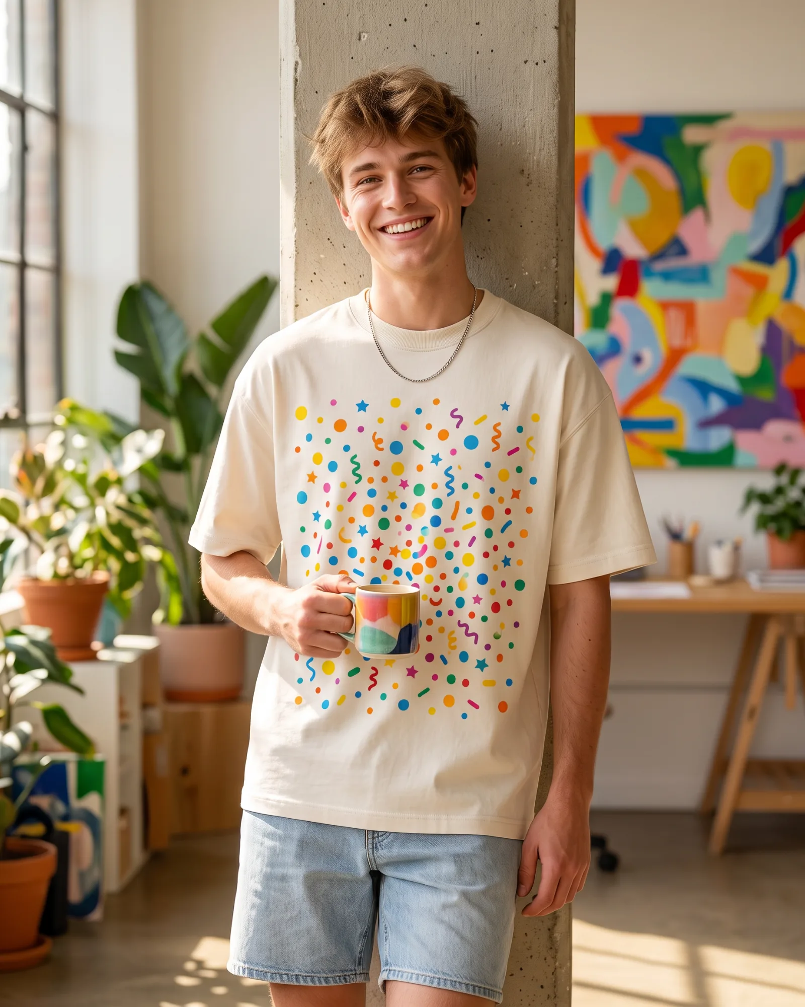 Freshirt Confetti Tee cream — on model