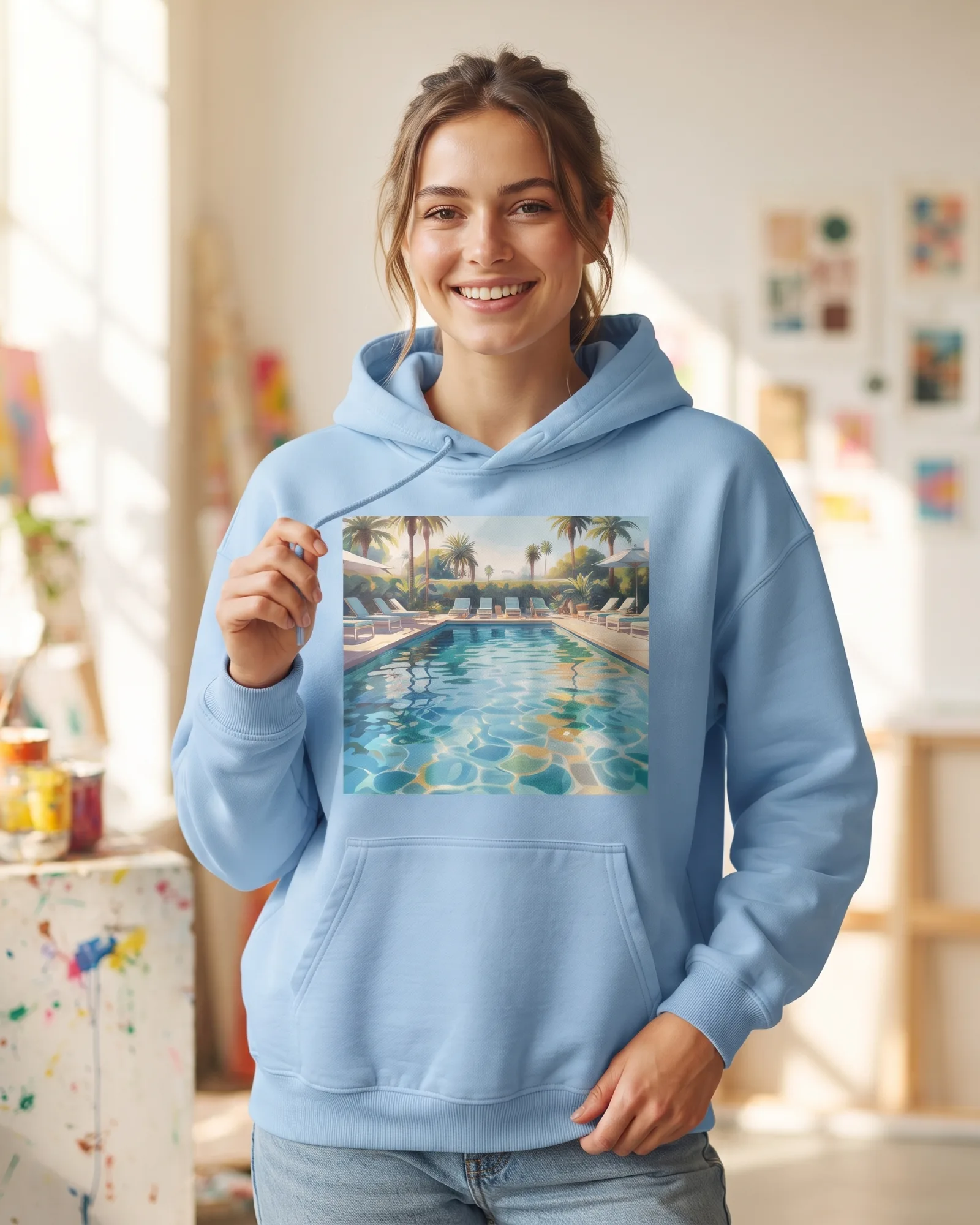 Freshirt Dream Pool Hood sky-blue — on model