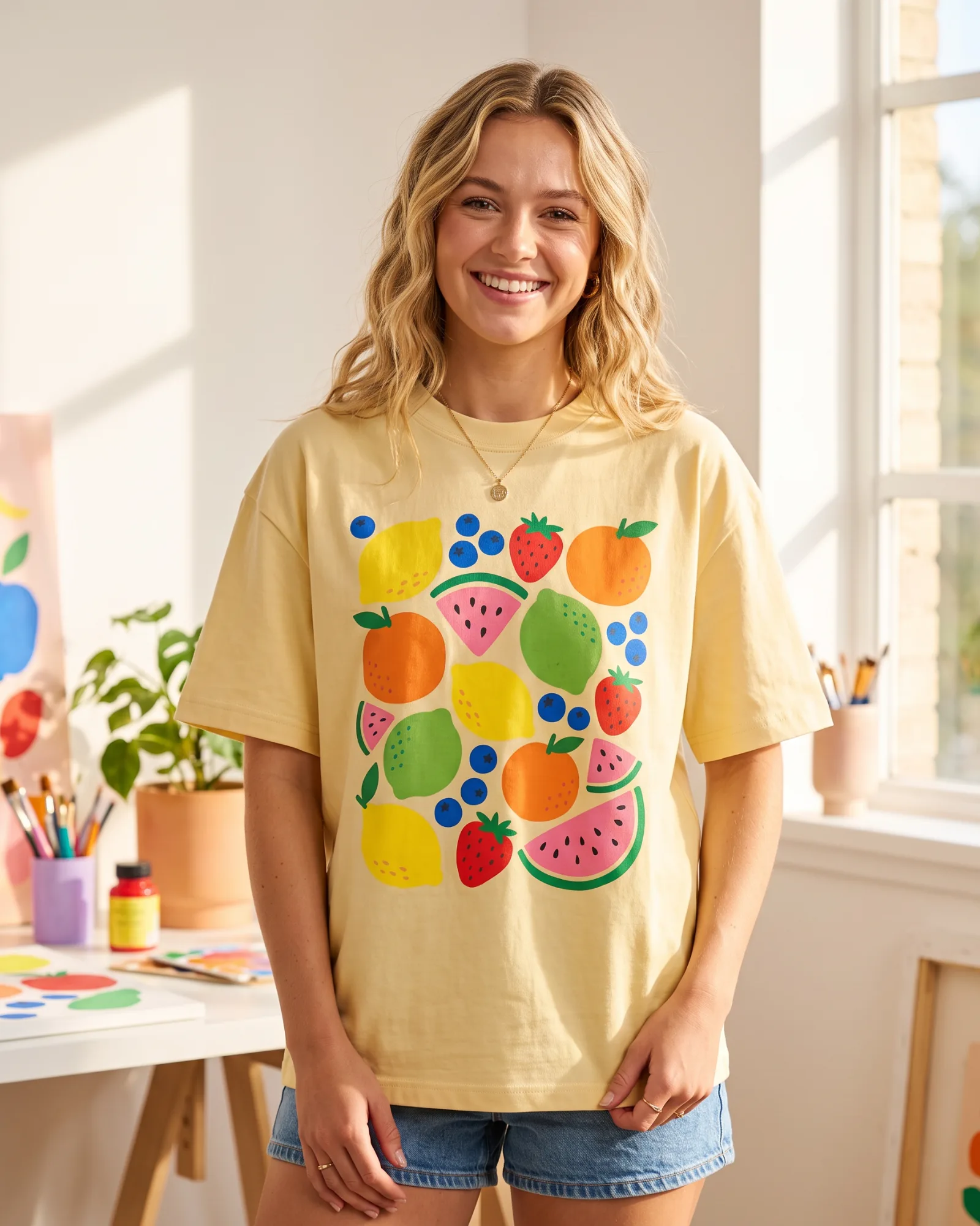 Freshirt Fruit Party Tee butter-yellow — on model