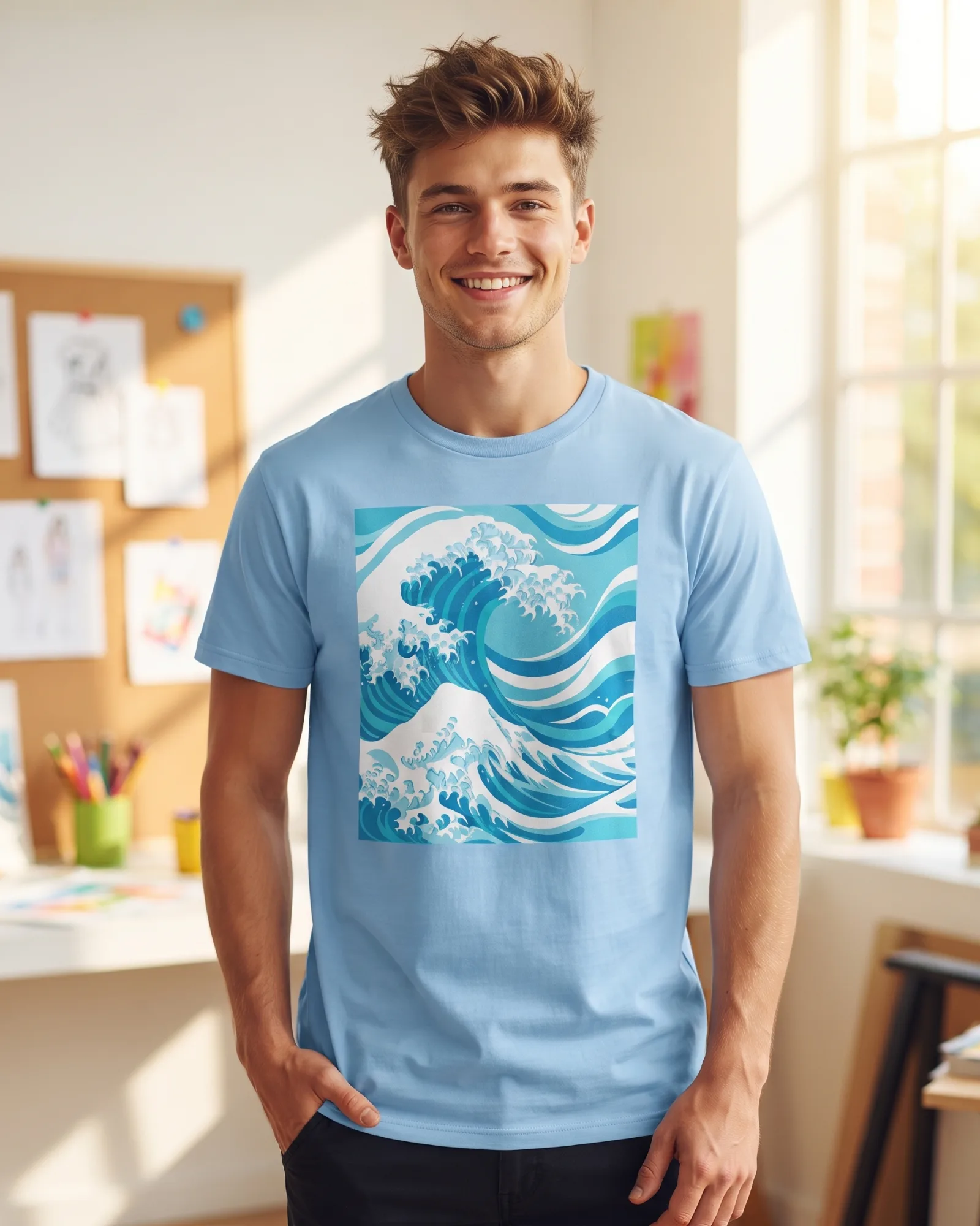 Freshirt Ocean Tee sky-blue — on model