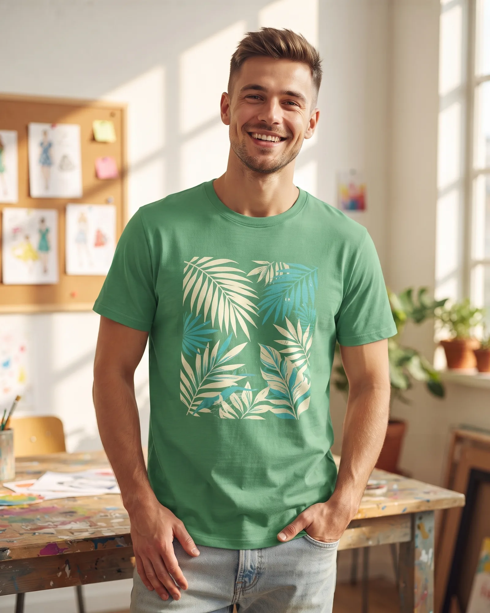 Freshirt Palm Graphic Tee fresh-green — on model