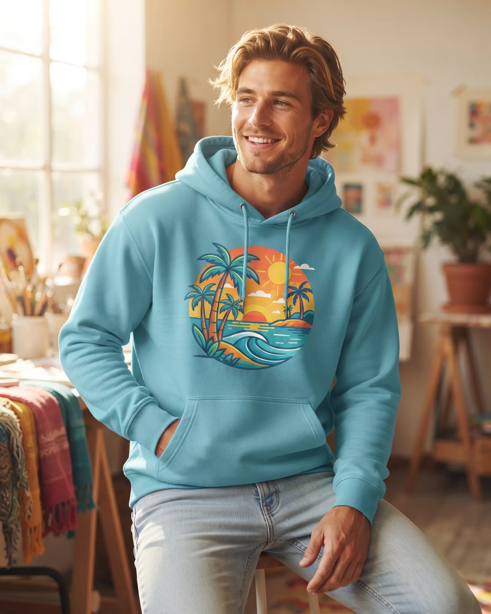 Freshirt Paradise Hood turquoise — on model