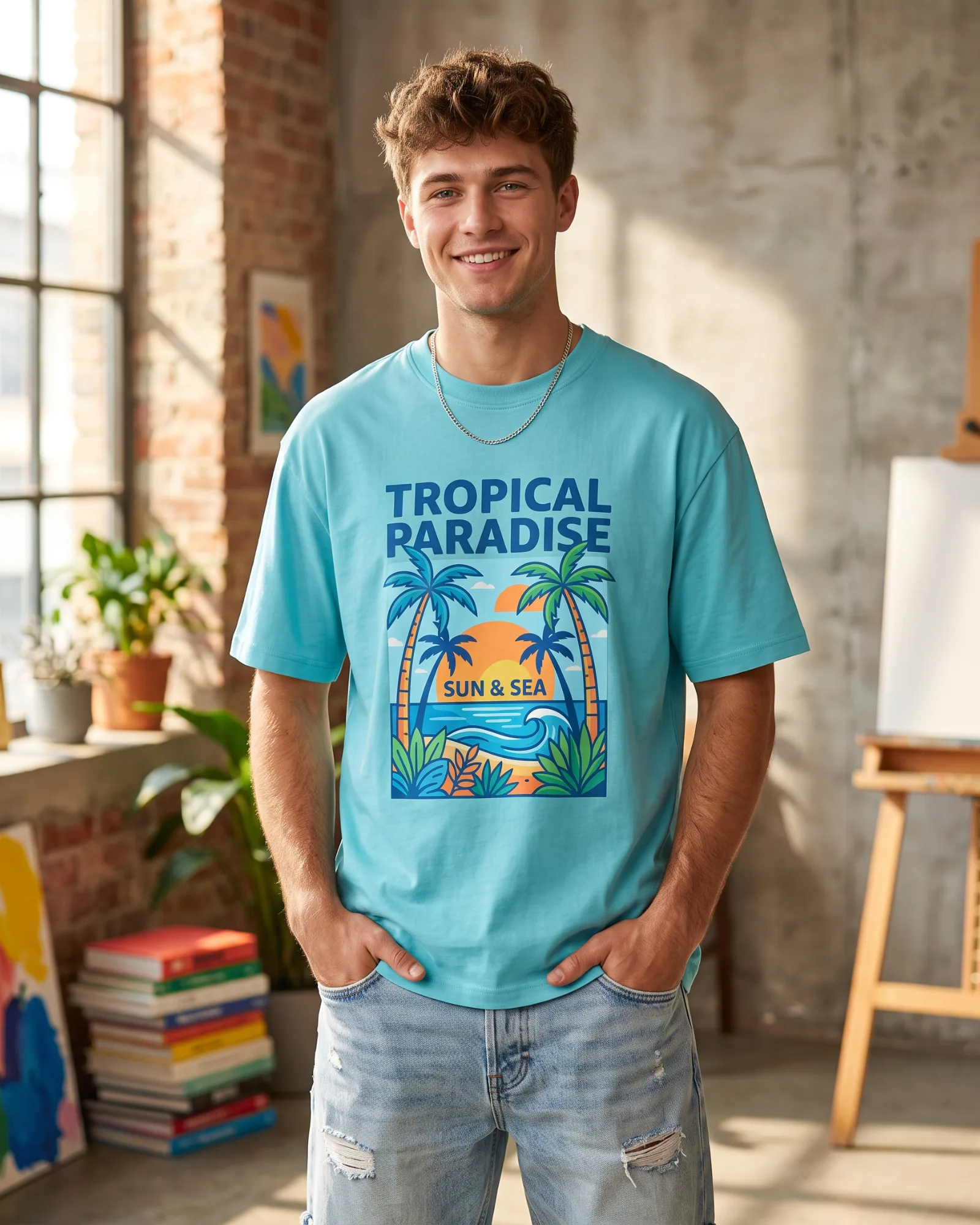 Freshirt Paradise Tee turquoise — on model