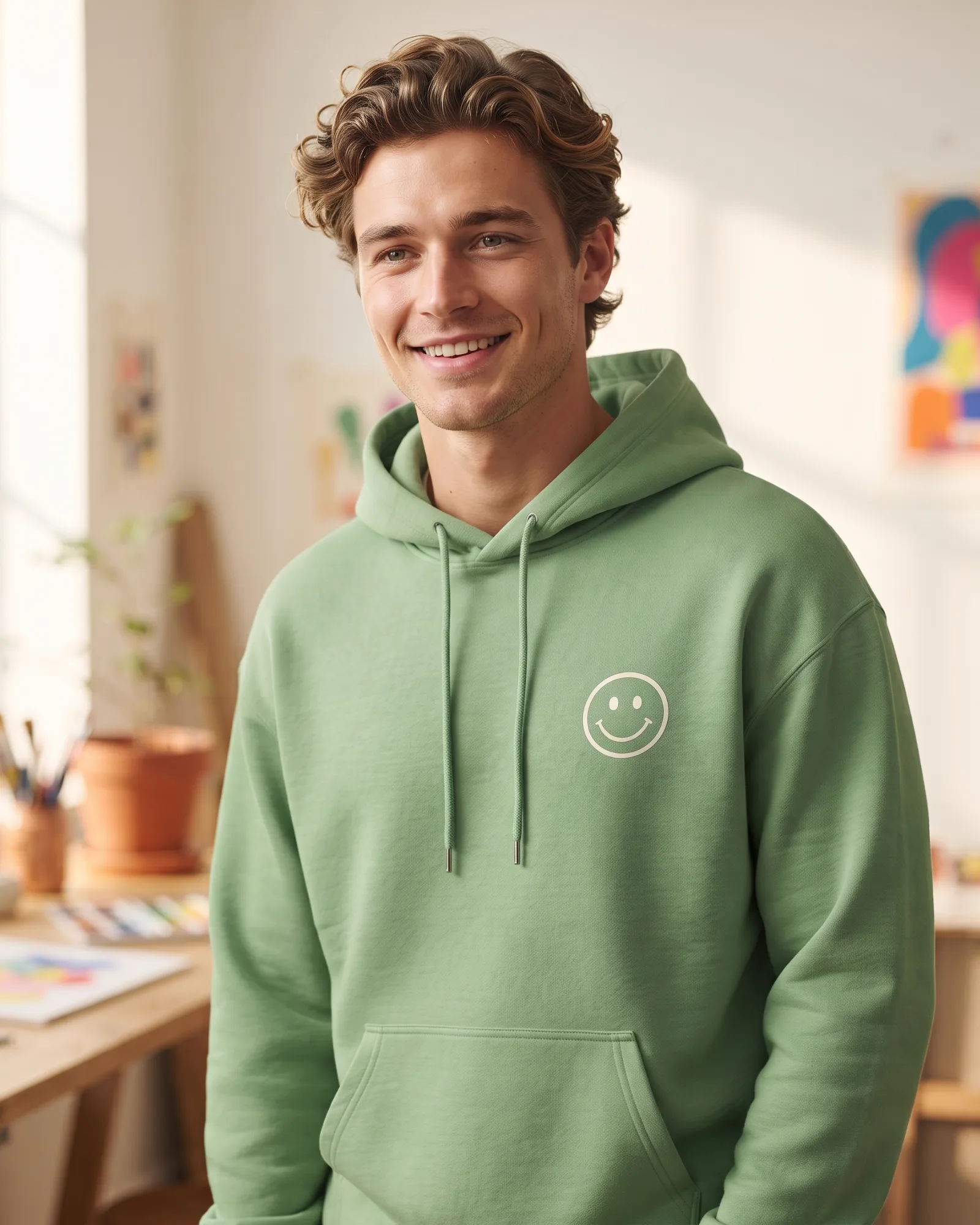 Freshirt Smiley Hood fresh-green — on model
