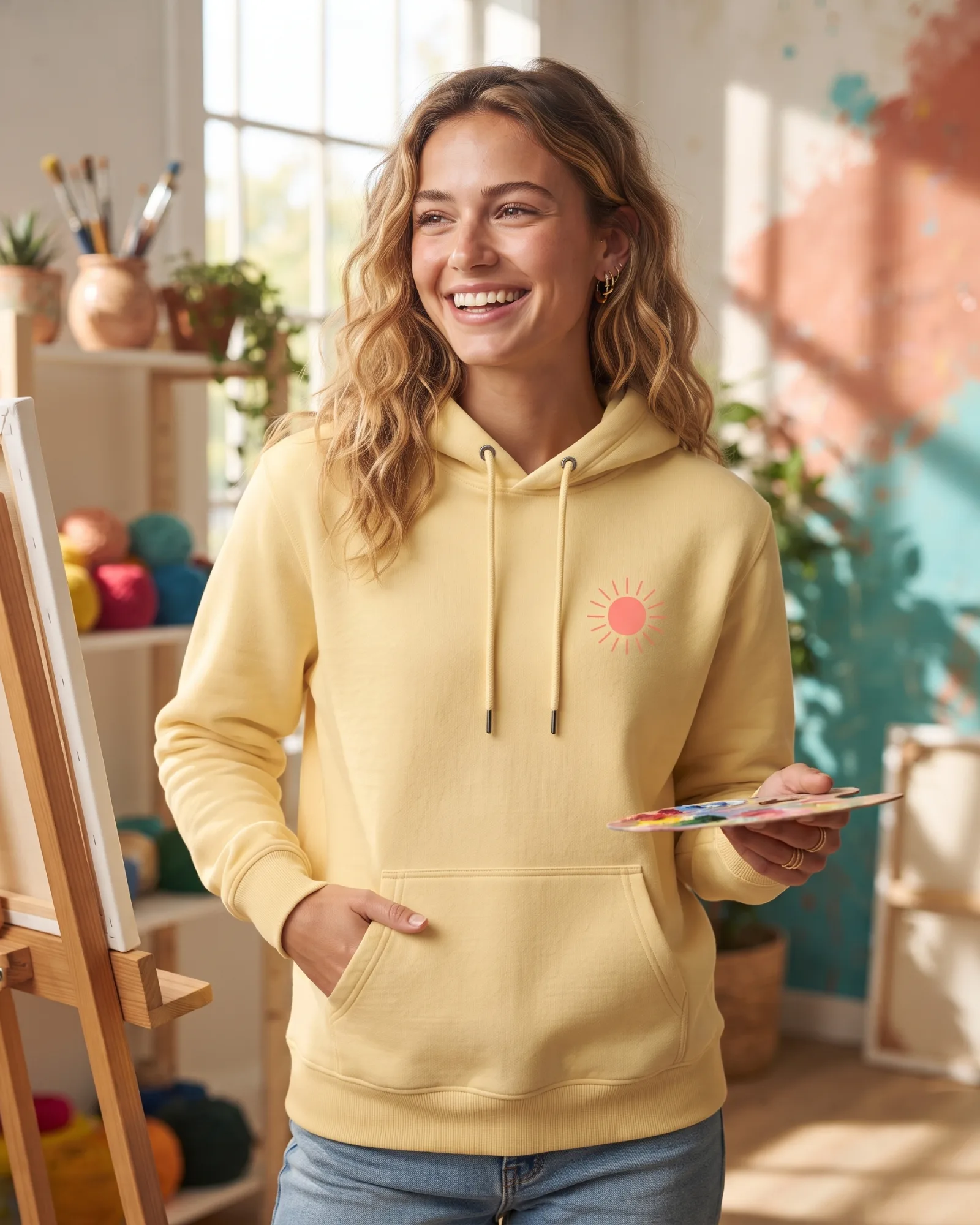 Freshirt Sun Hood butter-yellow — on model